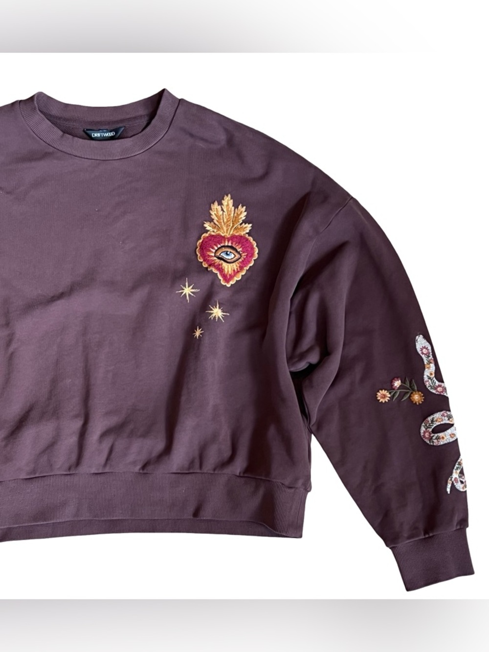 Anthropolgie Driftwood Hallucination Teddy Brown Embroidery Sweatshirt Size S - Picture 8 of 14